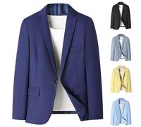 Blazer décontracté pour homme - Blazer formel pour homme - Couleur unie - Un bouton - Veste de costume à manches longues - Col cranté - Manteau de sport simple et confortable - Coupe ample - Vêtement