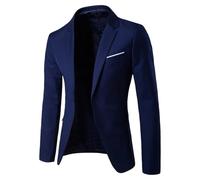 Blazer décontracté pour homme - Coupe ajustée - Un bouton - Veste de sport légère - Blazers de bureau, bleu marine, 5XL