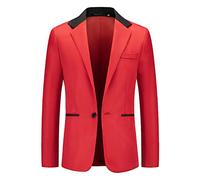 Blazer décontracté pour homme, coupe régulière, blazer à un bouton pour homme, revers cranté pour mariage, smoking, bal de fin d'année, blazers tendance à blocage des couleurs, vestes formelles, Rouge