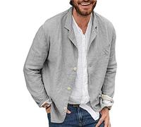 Blazer décontracté pour homme en coton et lin à trois boutons de couleur unie, gris, M