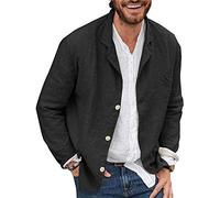 Blazer décontracté pour homme en coton et lin à trois boutons de couleur unie, Noir , L