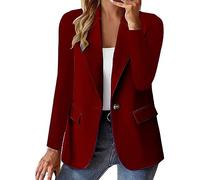 Blazer d'été décontracté pour femme avec revers boutonné - Veste de costume avec doublure - Vêtements de travail de bureau, bordeaux, S
