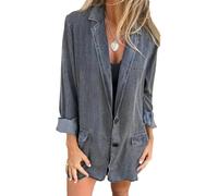 Blazer D'été en Jean pour Femme Léger Classique Élégant Décontracté pour Le Bureau Veste Ample Tendance Oversize À Revers (Gris,TTG)