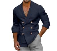 Blazer d'été pour homme - Vert clair - Coupe ajustée - Beige - Veste de costume à un bouton - Costume décontracté - Couleur unie - Élégante - Costume de loisirs tendance - Confortable, Marine, S