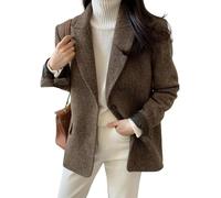 Blazer d'hiver Classique Élégant À Revers Décontracté Affaires À Simple Boutonnage Mode Ample Tendance Formelle Veste en Tweed De Couleur Unie pour Femmes (Café,S)