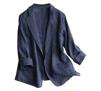 Blazer élégant à manches 3/4 pour femme - Blazer court à manches longues pour femme - Cardigan de costume formel - Col de couleur unie, bleu marine, XL