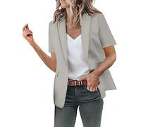 Blazer élégant à manches courtes pour femme - Couleur unie - Cardigan à revers - Coupe ajustée - Style décontracté - Style business - Style décontracté, gris, XXL
