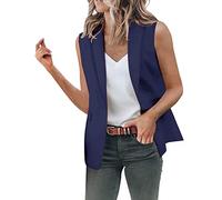 Blazer élégant à manches courtes pour femme, couleur unie, coupe ajustée, veste de bureau, costume décontracté, veste boléro d'affaires, veste demi-saison ouverte à l'avant, cardigan léger, Bleu foncé