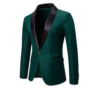Blazer élégant en jacquard pour homme avec revers à revers floral pour mariage, formel, smoking classique, vert, XXL