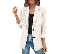 Blazer élégant pour femme avec revers cranté ouvert sur le devant avec épaulettes, blazer pour femme, blazer formel, intelligent, ample, décontracté, boutons, poches, costume, Blanc #03, XL