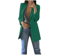 Blazer élégant pour femme - Veste courte - Manches 3/4 - Veste légère à revers féminin - Veste mi-saison unie - Veste d'hiver - Veste de costume de bureau, cardigan de loisirs, Vert armée., 5X-Large