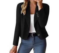 Blazer Élégant pour Femmes avec Une Bouton, Veste à Manches Longues pour Bureau, Blazer d'affaires Décontracté pour Mariage, Veste Élégante pour Invitée, Blazer Court avec Revers Découpé, Noir , M