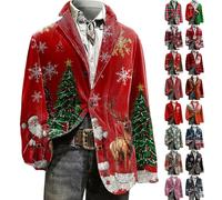 Blazer en corduroy de Noël pour homme, style décontracté chic, imprimé arbre de Noël et Père Noël, veste de costume avec revers à encoche, vestes de sport, A02-rouge, XL