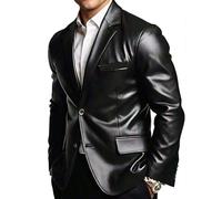 Blazer en cuir pour homme élégant Milano 2 boutons classique en peau d'agneau brun clair, Noir - Cuir véritable, S