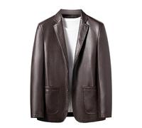 Blazer en Cuir pour Homme, Veste Classique en Similicuir, Coupe Décontractée, Revers, Coupe Régulière, 2 Boutons, avec Poches, Manteau Décontracté, Coupe-Vent, Confortable, Marron, Taille S