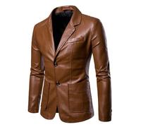 Blazer en Cuir pour Hommes en Cuir Polyvalent Slim Ajustement Veste