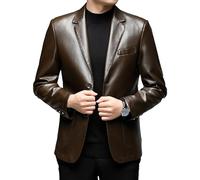 Blazer en cuir synthétique pour homme - Style décontracté - En cuir d'agneau - Avec boutons - Pour moto, café, M