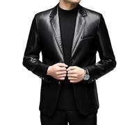 Blazer en cuir synthétique pour homme - Style décontracté - En cuir d'agneau - Avec boutons - Pour moto, Noir , XL