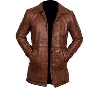 Blazer en cuir véritable noir pour homme - Veste de moto courte classique - Manteau en cuir véritable pour homme, Marron - Manteau court en cuir, M