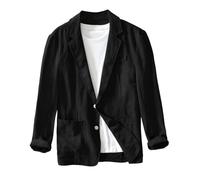Blazer en lin pour homme, col rabattable, couleur unie, ample, simple, polyvalent, manteau de sport décontracté avec deux poches, Noir , XL