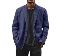 Blazer en lin pour homme - Veste de costume de loisirs légère à deux boutons - Coupe ample - Blazer de bureau - Couleur unie - Polyvalente - Veste de costume à revers cranté - Vestes avec poche, bleu