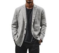 Blazer en lin pour homme - Veste de costume de loisirs légère à deux boutons - Coupe ample - Blazer de bureau - Couleur unie - Polyvalente - Veste de costume à revers cranté - Vestes avec poche, gris