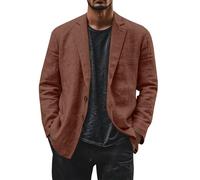Blazer en lin pour homme - Veste de costume de loisirs légère à deux boutons - Coupe ample - Blazer de bureau - Couleur unie - Polyvalente - Veste de costume à revers cranté - Vestes avec poche, café