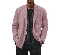 Blazer en lin pour homme - Veste de costume de loisirs légère à deux boutons - Coupe ample - Blazer de bureau - Couleur unie - Polyvalente - Veste de costume à revers cranté - Vestes avec poche, rose