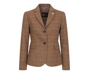 Blazer en Tweed Marron Chêne Pour Femme, Coupe Ajustée, à Carreaux Chevrons