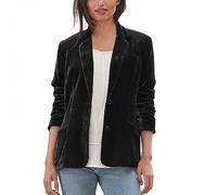 Blazer en velours doré pour femme - Élégante veste de costume d'affaires - Blazer simple avec poche latérale et boutons - Manches longues à revers - Couleur unie - Veste boléro festive, Noir , XL