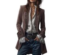 Blazer en velours pour femme, vintage, gothique, brodé, veste à manches longues, veste décontractée ouverte sur le devant, cardigan d'extérieur, Couleur racine de lotus, 3XL