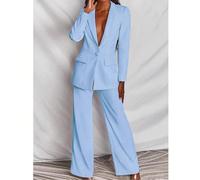 Blazer et pantalon décontracté en couleur unie pour femmes, col cranté, manches longues, simple boutonnage. Tenue de saison pour l'automne et le printemps L,M,S,XL,XSPolyester