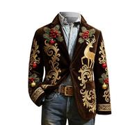Blazer fantaisie de Noël pour homme en velours côtelé à un bouton Motif arbre de Noël Galaxie Veste moche pour fête de Noël festive à paillettes pour bal de fin d'année, dîner, marron, S