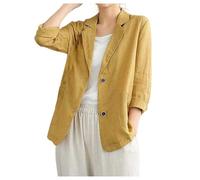 Blazer Femme - Chemisier À Manches Longues en Lin pour Femme Coupe Ample Chemise Décontractée pour Le Printemps Et L'Automne Style Littéraire Polyvalent (Yellow XL)