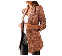 Blazer Femme Chic Et Elegant Veste à Carreaux Femme Grande Taille Veste Femme Automne Hiver Blouson Fleuri Revers Manteaux Femmes Longs Demi-Saison Caban Long Outwear Coat Veste De Costume