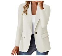Blazer Femme Chic Et Élégant Col Rabattu Manches Longues Veste D’Affaires Classique Décontractés Ajustée Automne Travail (Blanc, M)
