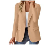 Blazer Femme Chic Et Élégant Col Rabattu Manches Longues Veste D’Affaires Classique Décontractés Ajustée Automne Travail (Khaki, M)