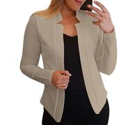 Blazer Femme Chic Et Elegant - Femmes Décontracté Solide À Manches Longues Ouvert Devant Col Cranté Costume Cardigan Bureau Dames Veste Quotidien Travail Manteau (Beige XXL)