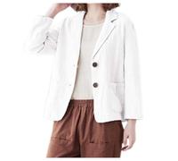 Blazer Femme Chic Et Elegant Grande Taille - Chemisier À Manches Longues en Lin pour Femme Coupe Ample Chemise Décontractée pour Le Printemps Et L'Automne Style Littéraire Polyvalent (White XXL)