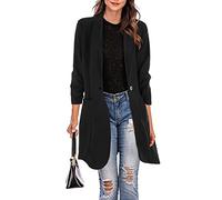 Blazer Femme Chic et Elegant Long Veste de Tailleur Fluides Col Rabattu OL Bureau Affaires Manteau Longue Outerwear Léger Casual Blousons Coupe Vent Manches 3/4 Demi-Saison Automne (Noir, XXL)