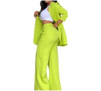Blazer Femme Chic Et Elegant Paillettes - Costume D'Été Élégant pour Femmes Couleur Unie Manches Fendues Revers Pantalon Droit 2024 (Green L)