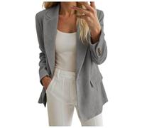 Blazer Femme Chic et Elegant Velours Veste Blazer Couleur Unie Bouton Grandes Tailles Manches Longues Classique Bureau Travail Soirées Décontractées Tailleur Femme Revers Veste Manteau(05-Grey, XXL)