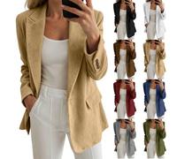 Blazer Femme Chic et Elegant Velours Veste Blazer Couleur Unie Bouton Grandes Tailles Manches Longues Classique Bureau Travail Soirées Décontractées Tailleur Femme Revers Veste Manteau(01-Khaki, XXL)