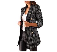 Blazer Femme Chic Et Elegant Veste à Carreaux Femme Grande Taille Veste Femme Automne Hiver Blouson Fleuri Revers Manteaux Femmes Longs Demi-Saison Caban Long Outwear Coat Veste De Costume