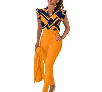 Blazer Femme Chic Et Elegant Veste Costume Noire Tailleur Ensemble Pantalon Travail 3 Pieces Tenue Combinaison Pour Soirée Tenues Élégante Grande Taille Mariage Haut Fluide De Sport,Jaune-A,L