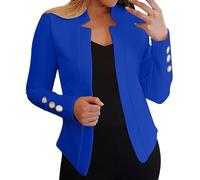 Blazer Femme Chic Et Elegant Veste Tailleur Femme Ajustée Ceremonie Classique Jacket Mi Saison Court Travail Blouson Tendance Automne Imprimée 2#Bleu Royal XXL