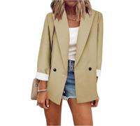 Blazer Femme Chic Et Elegant Veste Tailleur Femme Ample Ceremonie Mode Jacket Automne Court Mariage Blouson Tendance Printemps Couleur Unie 2#Beige XXL