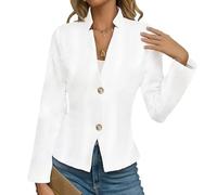 Blazer Femme Chic Et Elegant Veste Tailleur Femme Court Ceremonie Mode Jacket Mi Saison Ajustée Mariage Blouson Décontractée Printemps Couleur Unie 2#Blanc XL