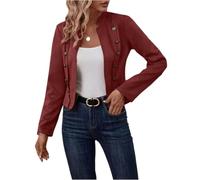 Blazer Femme Chic Et Elegant Veste Tailleur Femme Long Ceremonie Mode Jacket Automne Court Mariage Blouson Classique Mi Saison Couleur Unie 1#Rouge XL