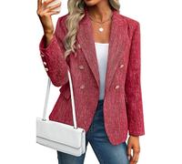 Blazer Femme Cintrée Veste Tailleur Femme Ajustée Ceremonie Tendance Jacket Printemps Court Mariage Blouson Décontractée Mi Saison Couleur Unie 1#Rouge M
